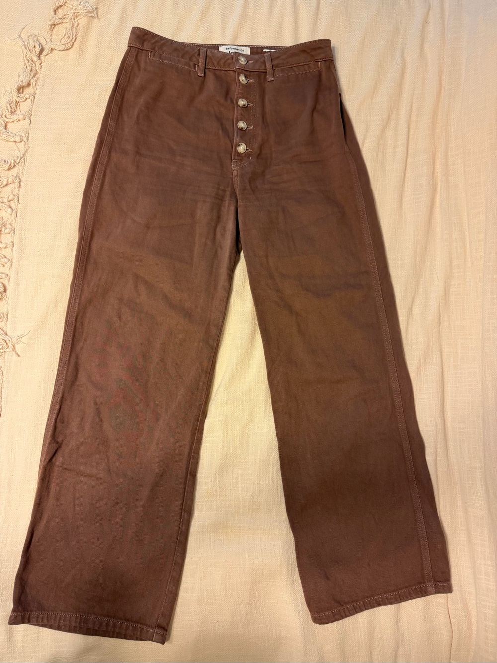 Reformation Brown Wide-Leg Button-Fly Straight Leg Pants